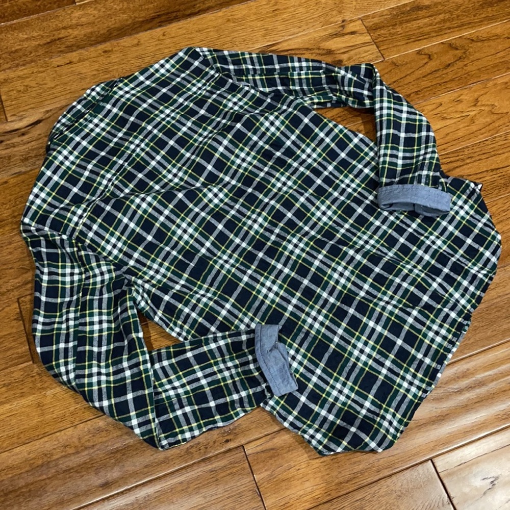 Women’s Navy, Green. Yellow and White Flannel Shirt - Picture 6 of 7